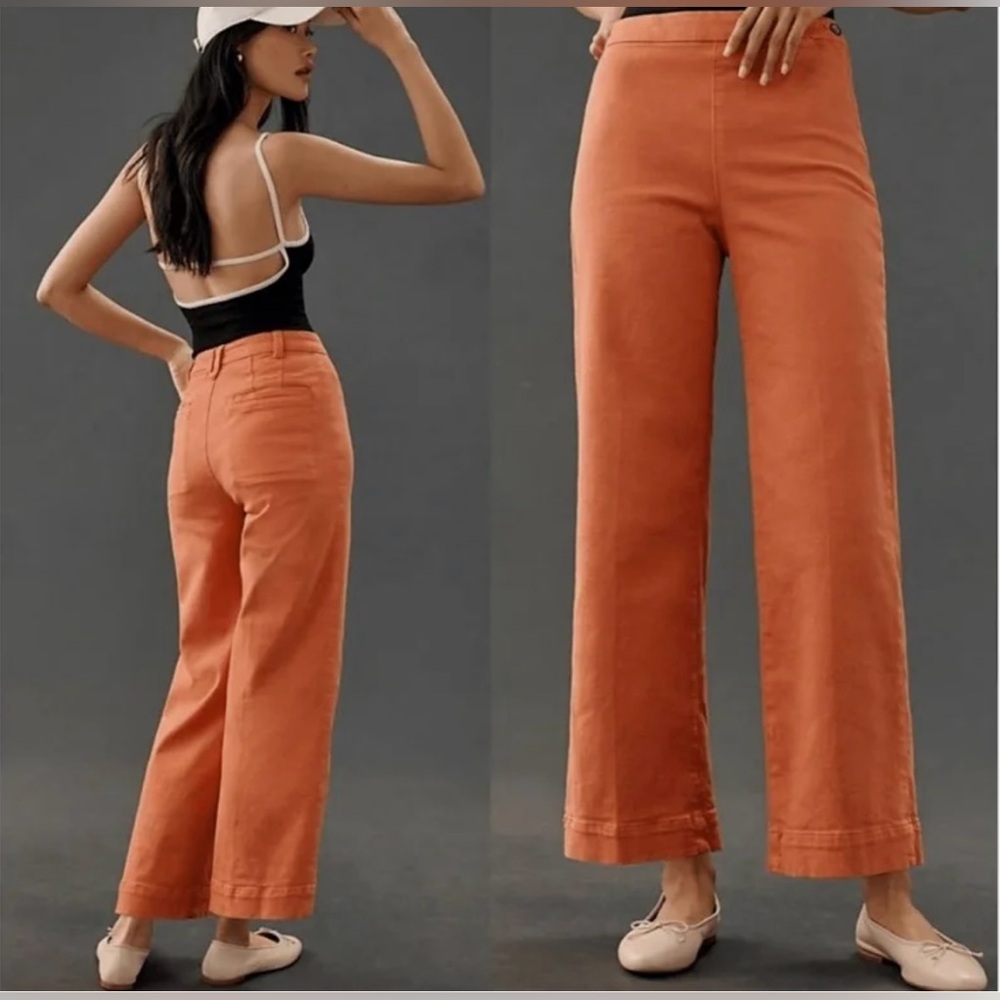 Anthropologie Pilcro Pants The Skipper Side Zip Wide Leg Coral SZ. 30 NWT - Picture 16 of 16